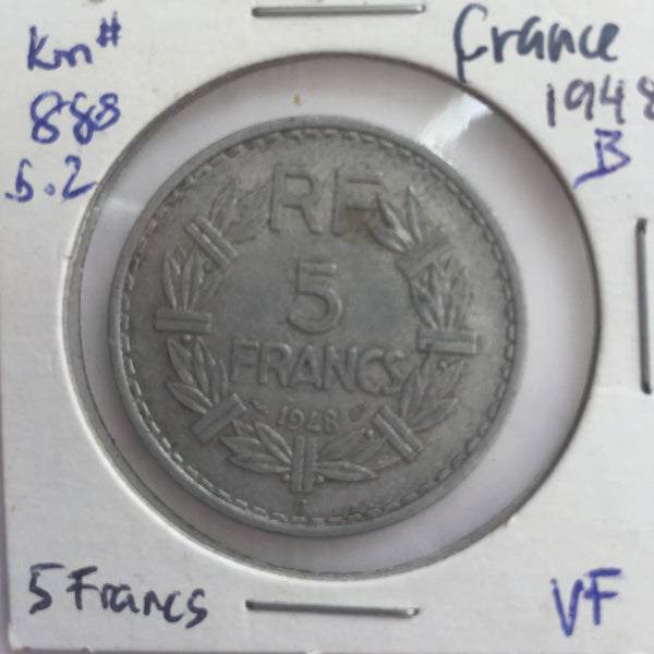 France, 5 Francs, 1948 B, VF