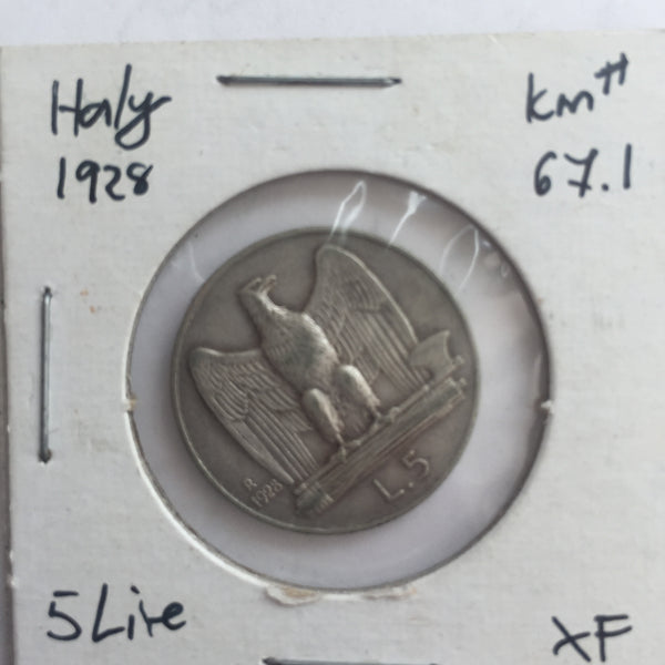 Italy, 5 Lire, 1928, XF