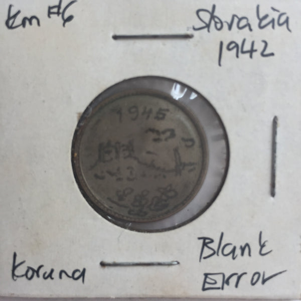Slovakia, 1 Koruna, 1942, Blank Error