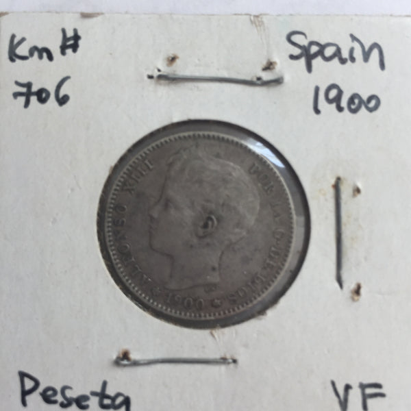 Spain, 1 Peseta, 1900, VF