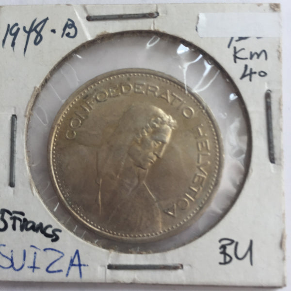 Switzerland, 5 Francs, 1948, BU