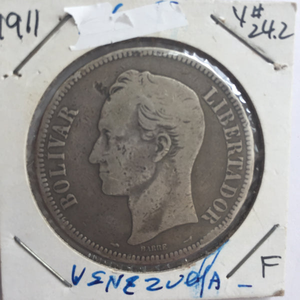 Venezuela, 5 Bolivares, 1911, F