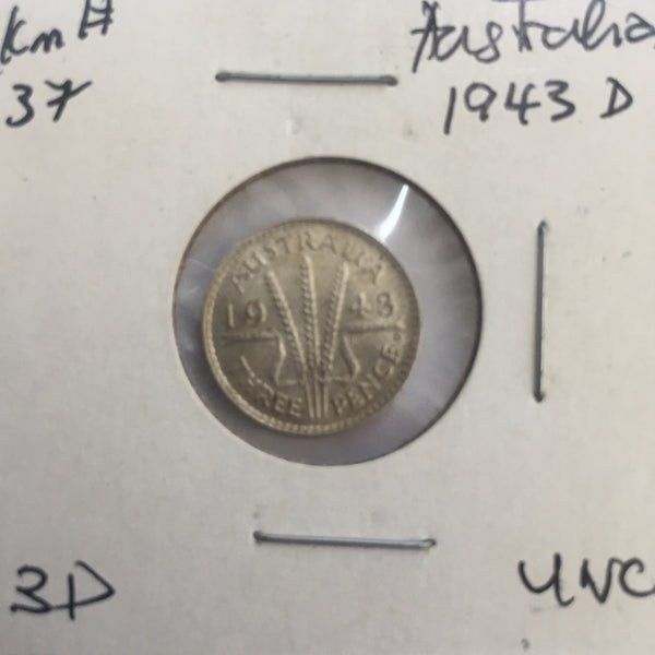 Australia, 3 Pence, 1943 D, UNC