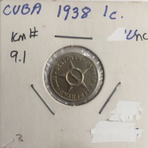 Cuba, 1 Centavo, 1938, UNC