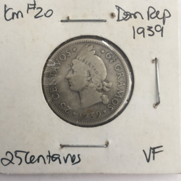 Dominican Republic, 25 Centavos, 1939, VF