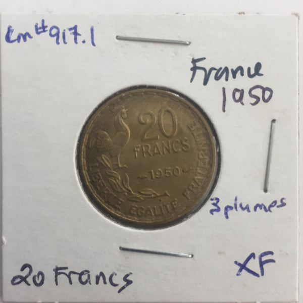 France, 20 Francs, 1950 (3), XF