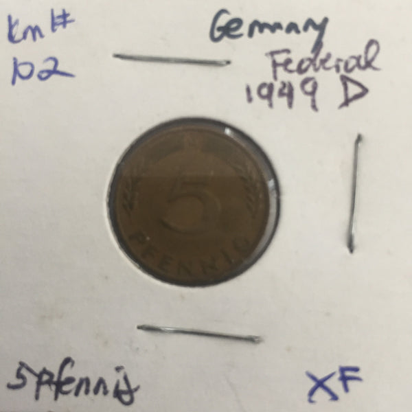 Germany, 5 Pfennig, 1949 D, XF