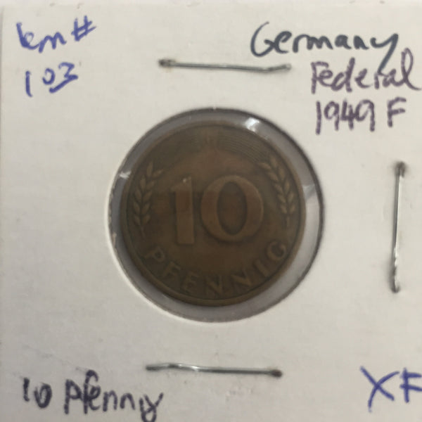 Germany, 10 Pfennig, 1949 F, XF