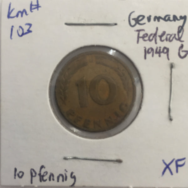 Germany, 10 Pfennig, 1949 G, XF