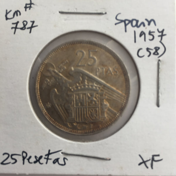 Spain, 25 Pesetas, 1957 (58), XF