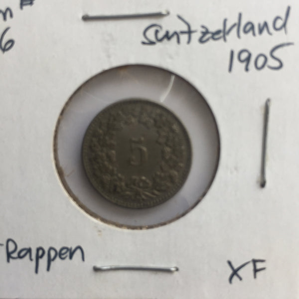 Switzerland, 5 Rappen, 1905, XF