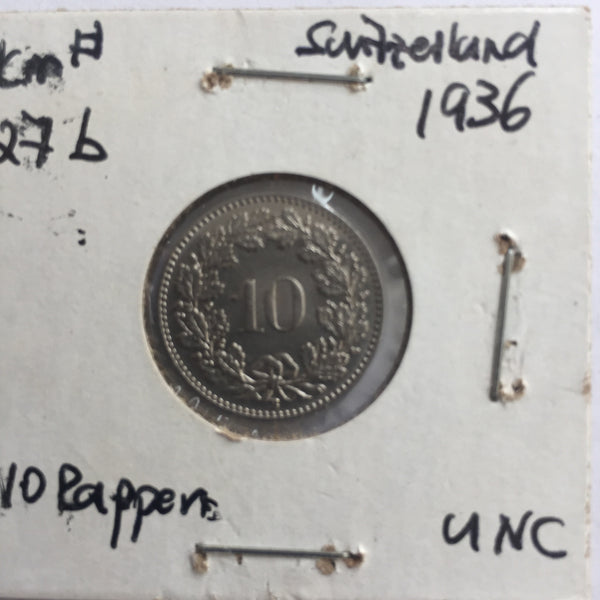 Switzerland, 10 Rappen, 1936, UNC