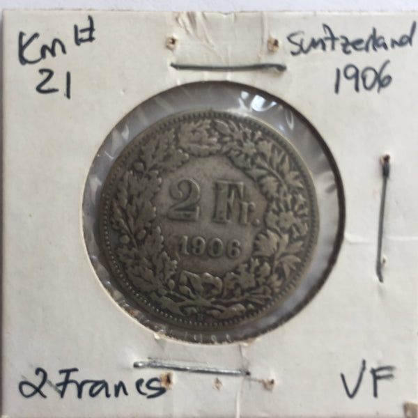 Switzerland, 2 Francs, 1906, VF