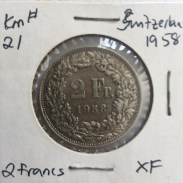 Switzerland, 2 Francs, 1958, XF