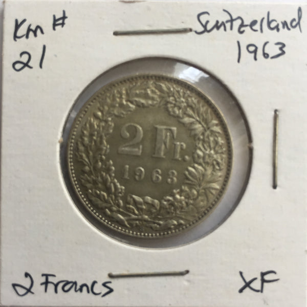 Switzerland, 2 Francs, 1963, XF