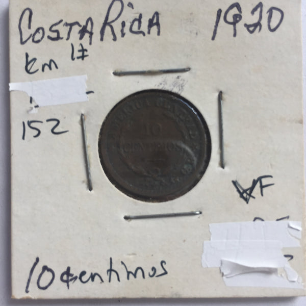 Costa Rica, 10 Centimos, 1920, VF