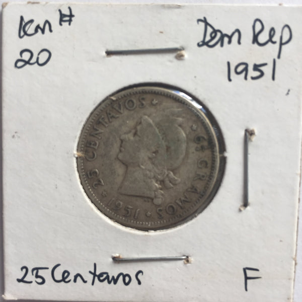 Dominican Republic, 25 Centavos, 1951, F