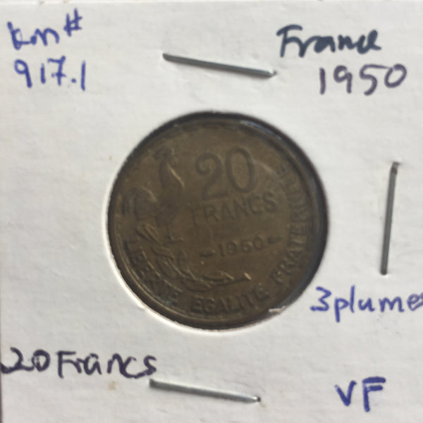 France, 20 Francs, 1950 (3), VF