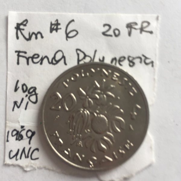 French Polynesia, 20 Francs, 1969, UNC