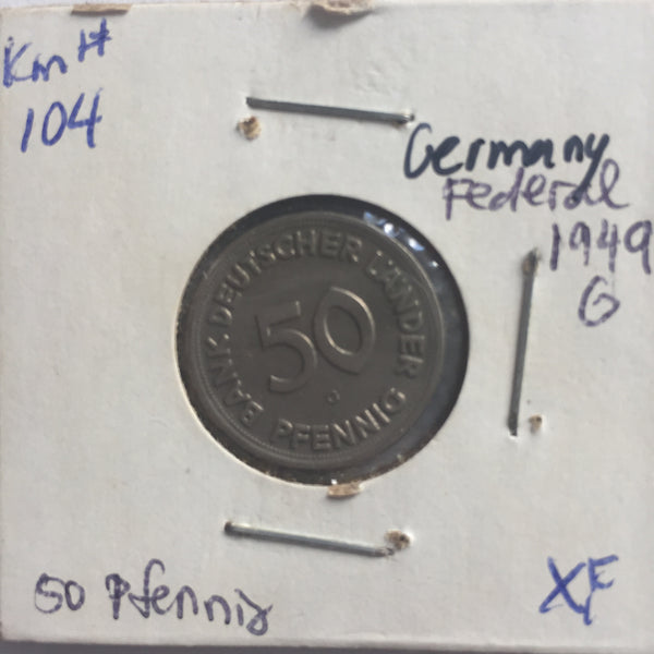 Germany, 50 Pfennig, 1949 G, XF
