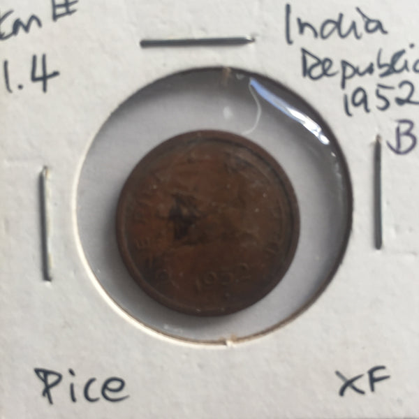 India, 1 Pice, 1952 B, XF