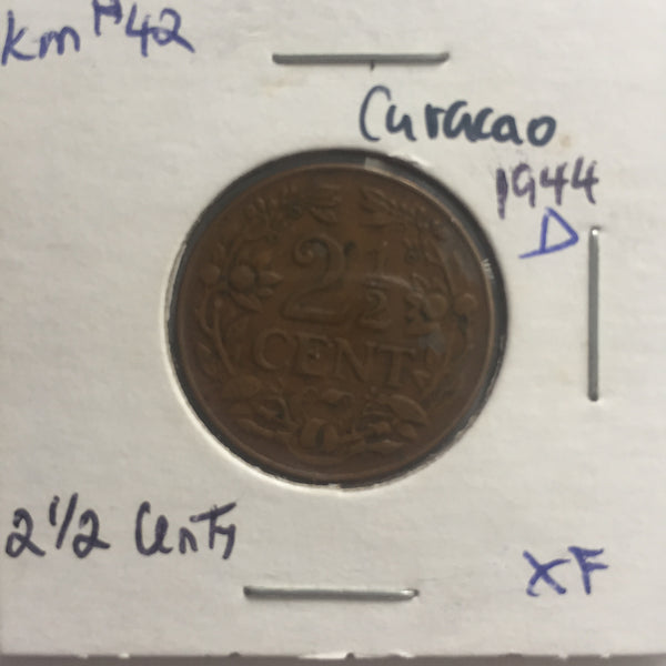 Curacao, 2 1/2 Cents, 1944 D, XF