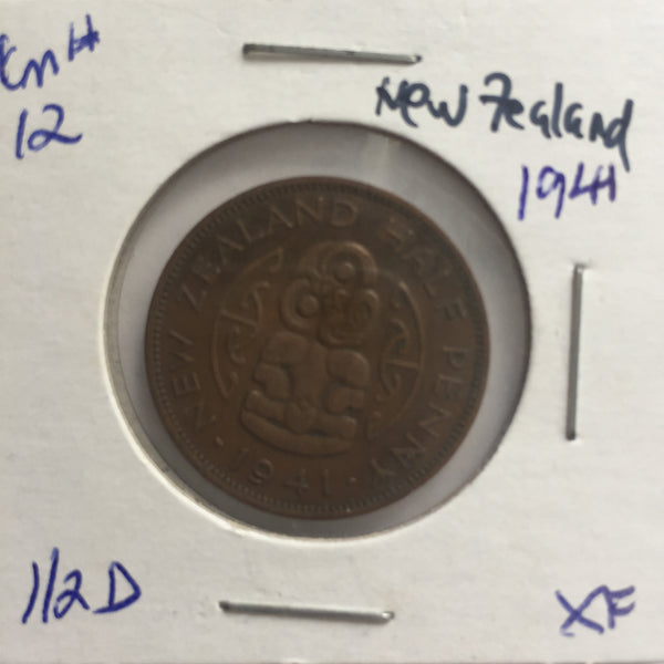 New Zealand, 1/2 Penny, 1941, XF