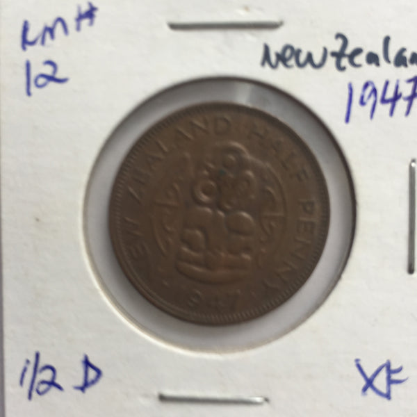 New Zealand, 1/2 Penny, 1947,  XF
