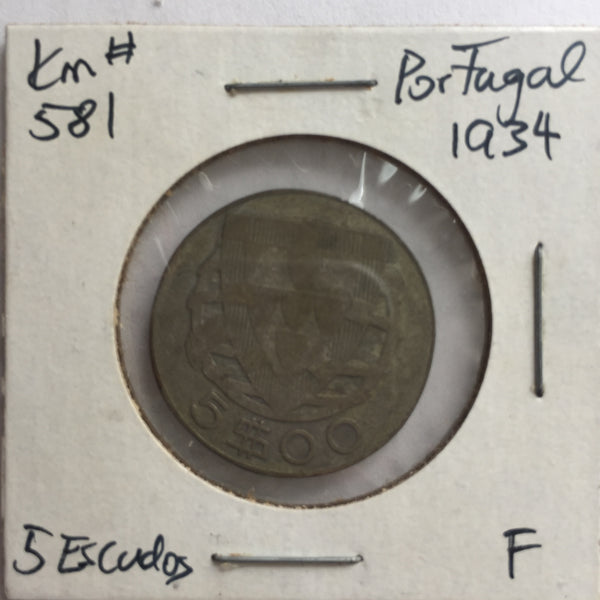 Portugal, 5 Escudos, 1934, F