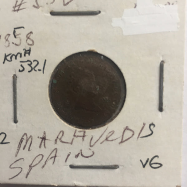Spain, 2 Maravedis, 1858, VG