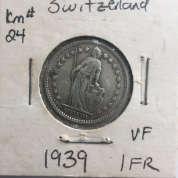 Switzerland, 1 Franc, 1939, VF