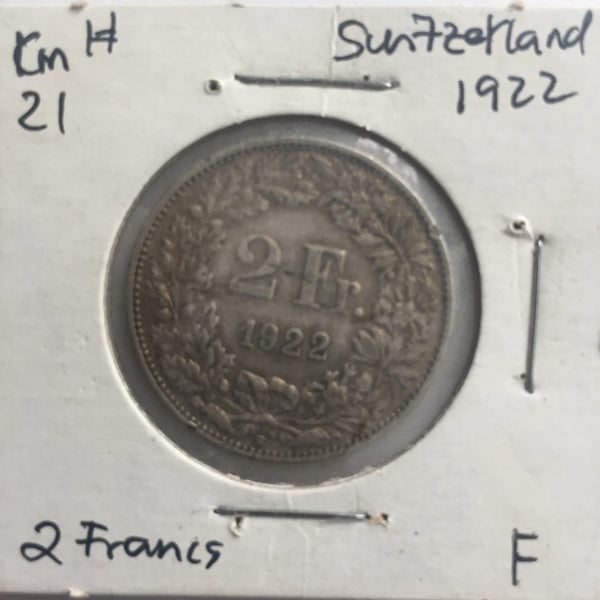 Switzerland, 2 Francs, 1922, F