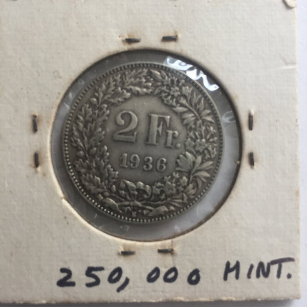 Switzerland, 2 Francs, 1936, F