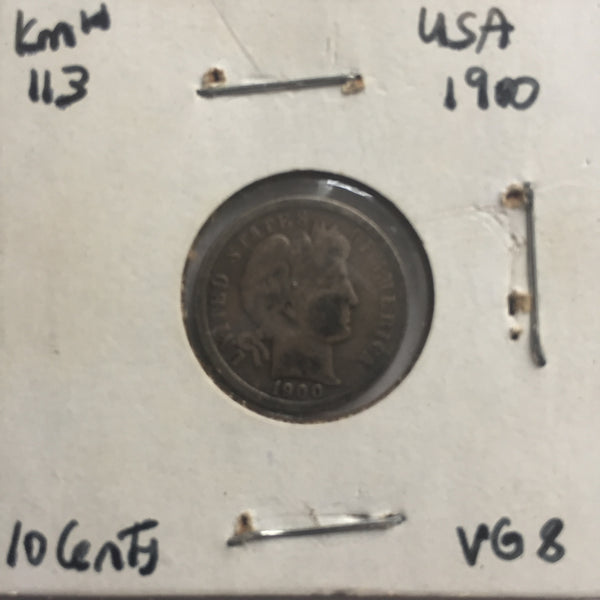 United States, 10 Cents, 1900, VG 8