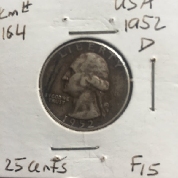 United States, 25 Cents, 1952 D, F 15