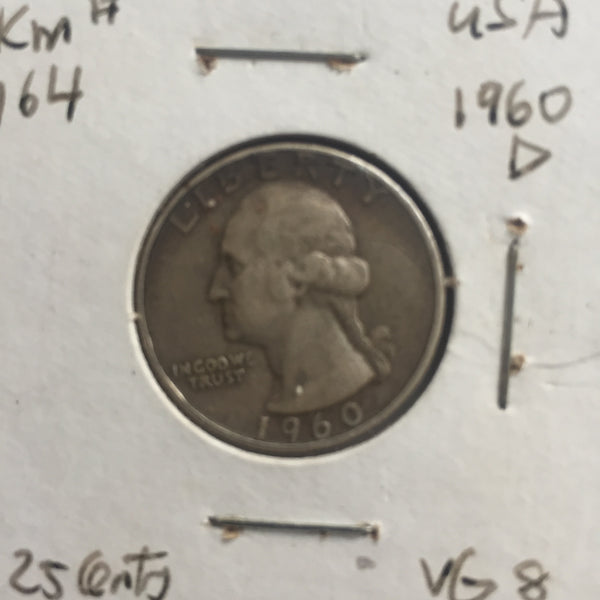 United States, 25 Cents, 1960 D, VG 8