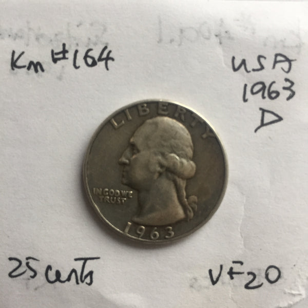 United States, 25 Cents, 1963 D, VF 20