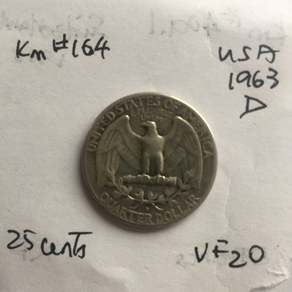 United States, 25 Cents, 1963 D, VF 20