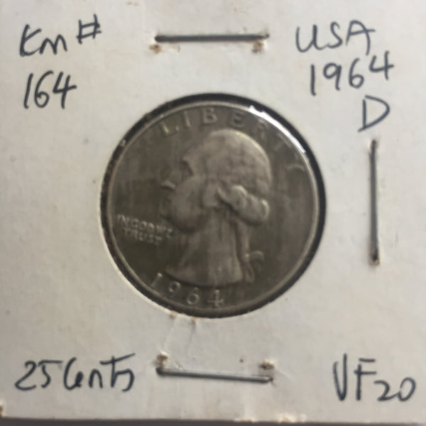 United States, 25 Cents, 1964 D, VF 20