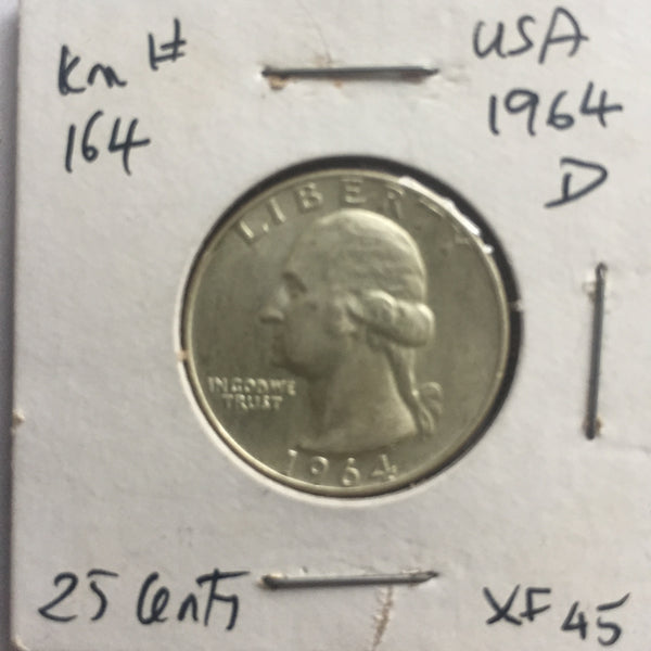 United States, 25 Cents, 1964 D, XF 45