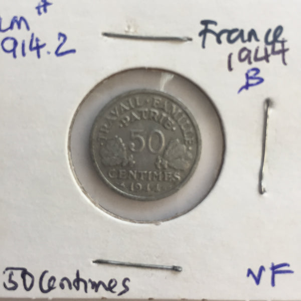 France, 50 Centimes, 1944 B, VF