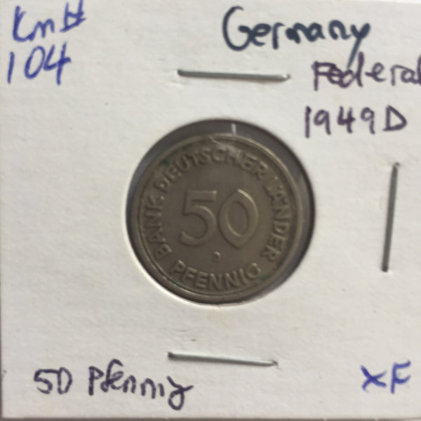 Germany, 50 Pfennig, 1949 D, XF