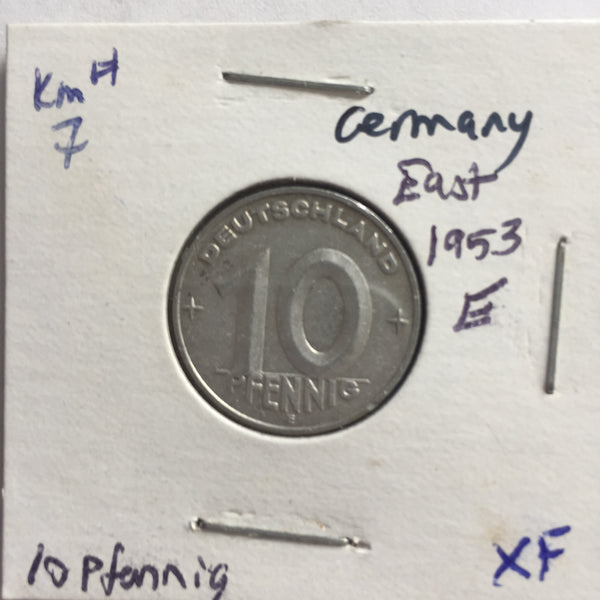 Germany, 10 Pfennig, 1953 E, XF
