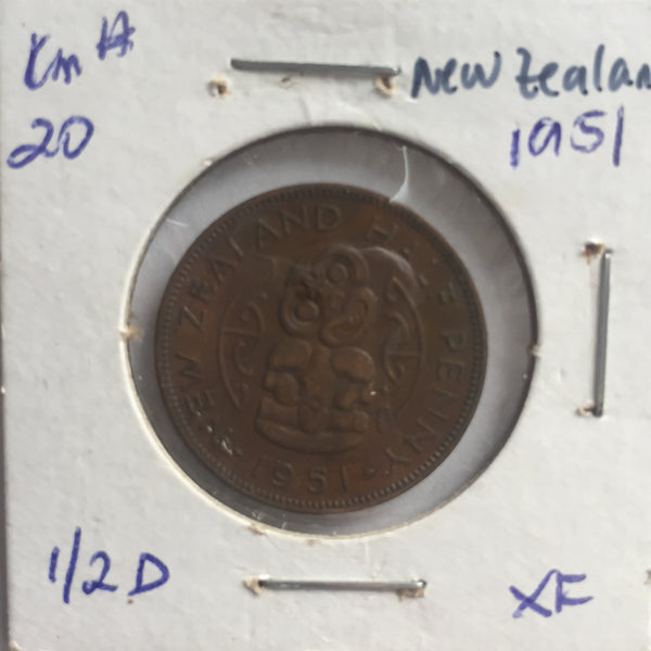 New Zealand, 1/2 Penny, 1951, XF