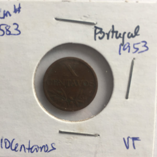 Portugal, 10 Centavos, 1953, VF