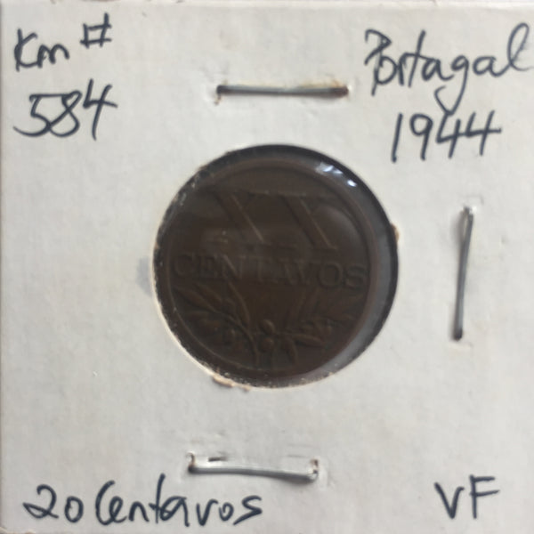 Portugal, 20 Centavos, 1944, VF