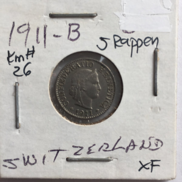 Switzerland, 5 Rappen, 1911, XF