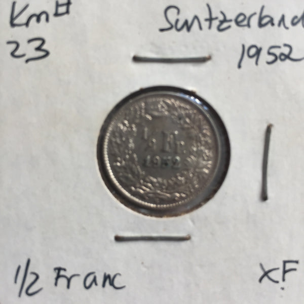 Switzerland, 1/2 Franc, 1952, XF