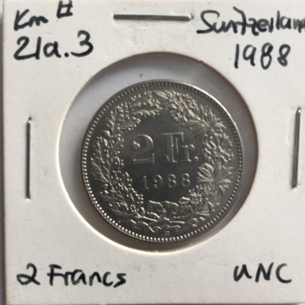 Switzerland, 2 Francs, 1988, UNC
