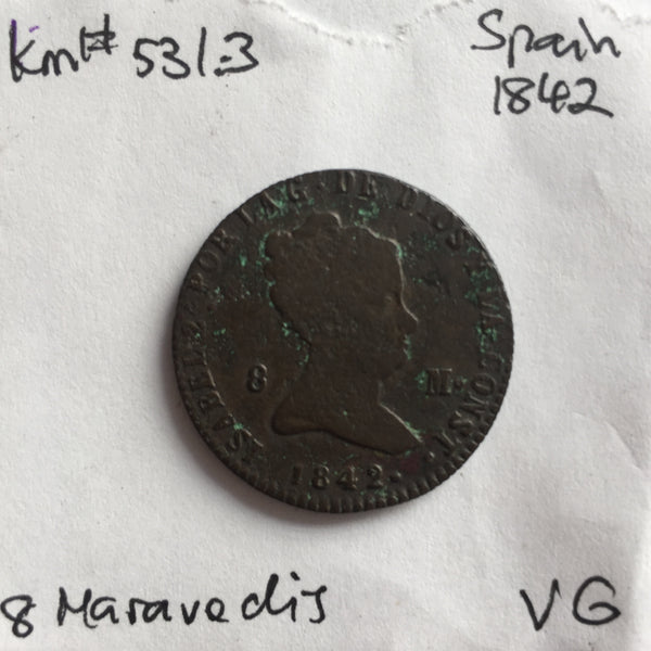 Spain, 8 Maravedis, 1842, VG